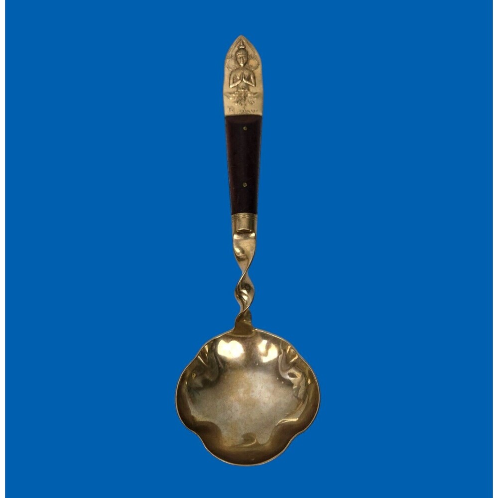 Vintage Gravy Soup Ladle Spoon Buddha Bronze Brass Rosewood Siam Thailand 7.75”